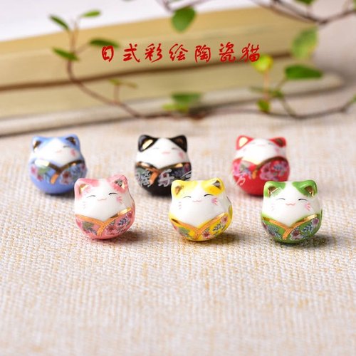 新品彩绘陶瓷猫散珠 diy可搭配手链项链包挂红绳编织手工串珠材料