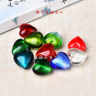 银箔爱心琉璃吊坠散珠 diy做珍珠项链耳坠手链手工串珠材料欧美风