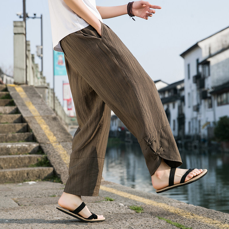 2025春夏新款风长裤大码宽松桃花皱盘扣休闲裤卡其K116-P55,男装休闲裤,电商B277(原6028)