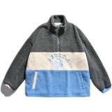2026冬季新款港风原创刺绣套头羊羔毛拼接潮棉衣外套蓝GJ28-P95，男装棉衣，电商B277(原6028)