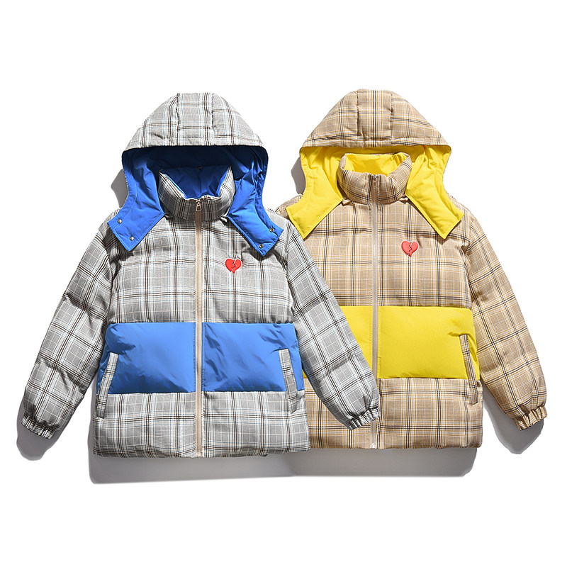 2026冬季新款格子爱心徽章可拆卸帽面包服保暖棉衣外套 GM10-P125图片