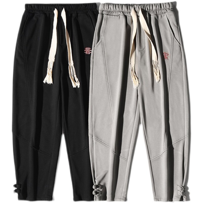 2025春夏新款风长裤盘扣麦穗裤绳刺绣休闲裤卫裤灰K121-P60,男装休闲裤,电商B277(原6028)