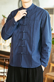 2021春季新款男装中国风衬衫中式盘扣唐装外套汉服上衣蓝C06-P70，男装衬衫，电商B277(原6028)