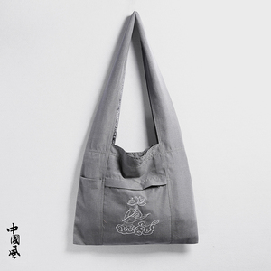 2025新款风帆布斜背包单肩包罗汉包居士包僧人背包B01-P35,蓝色双肩背包搭配衣服图片