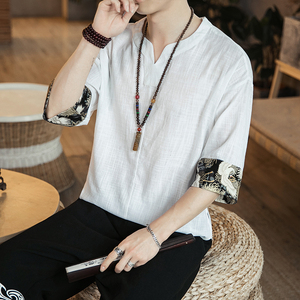 夏季新款男装 风仙鹤印花短袖上衣薄款T恤灰色 T11咖啡厅图片