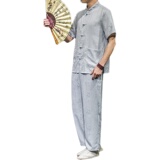 2025夏季新款男装套装风棉麻提花刺绣短袖两件套黑墙A12-P85，男装T恤，电商B277(原6028)