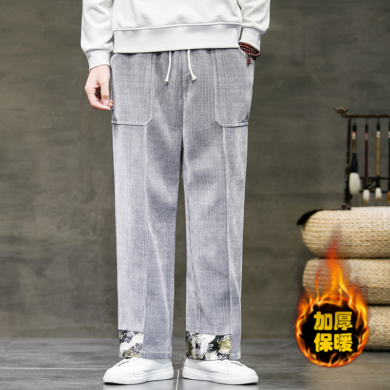 2025冬季新款风加厚拼接直筒裤宽松休闲裤灰K110-P65,男装休闲裤,电商B277(原6028)