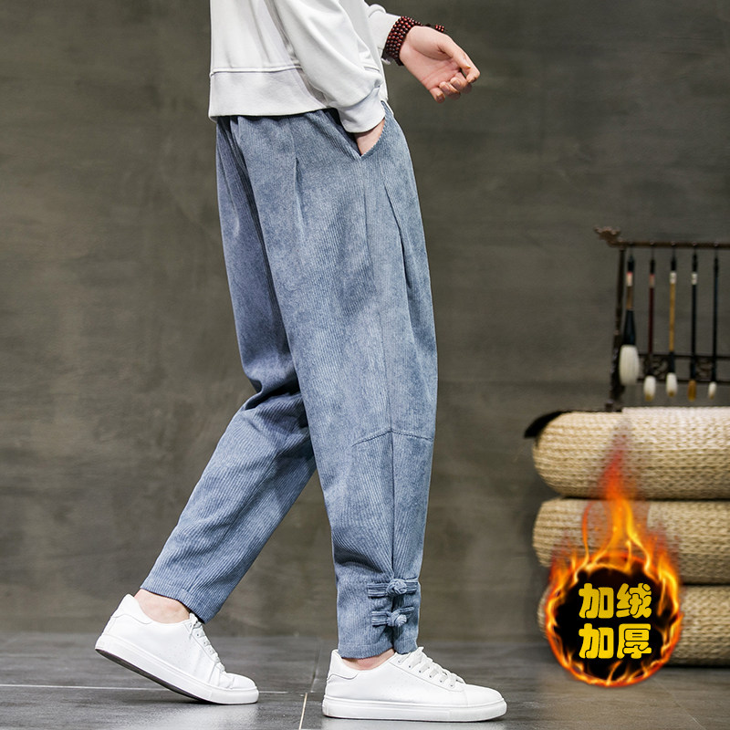 2025冬季新款加绒加厚港风灯芯绒盘扣小脚休闲裤黑K109-P60,男装卫衣,电商B277(原6028)
