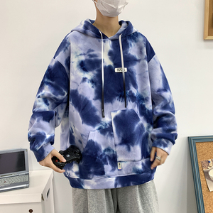 2026秋季新款男卫衣原创港风扎染渐变帽绳大皂风卫衣蓝 GW02-P55图片