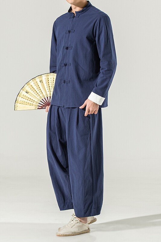 2025春夏季新款男风复古棉麻长袖盘扣两件套白墙藏青A16-P85,男装卫衣,电商B277(原6028)