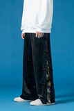 2025冬季新款风丝绒加厚休闲裤盘扣拼接阔腿裤黑K105-P70，男装休闲裤，电商B277(原6028)