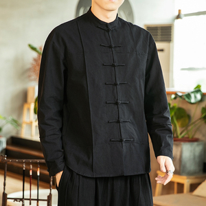 2021春季新款男装中国风衬衫中式盘扣唐装外套汉服上衣蓝 C06-P70图片