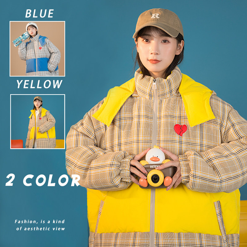 2026冬季新款港风灯芯绒拼接棉衣夹克时尚男女外套黄GM10-P125,男装夹克,电商B277(原6028)