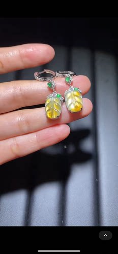 S925银镶嵌天然缅甸翡翠A货冰种叶子吊坠