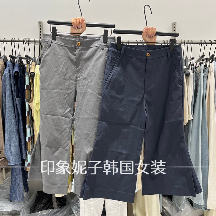 现货欧洲站2026夏季新款休闲直筒高腰纽扣女装休闲裤