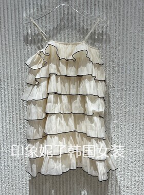 欧洲站夏季吊带荷叶边蛋糕连衣裙