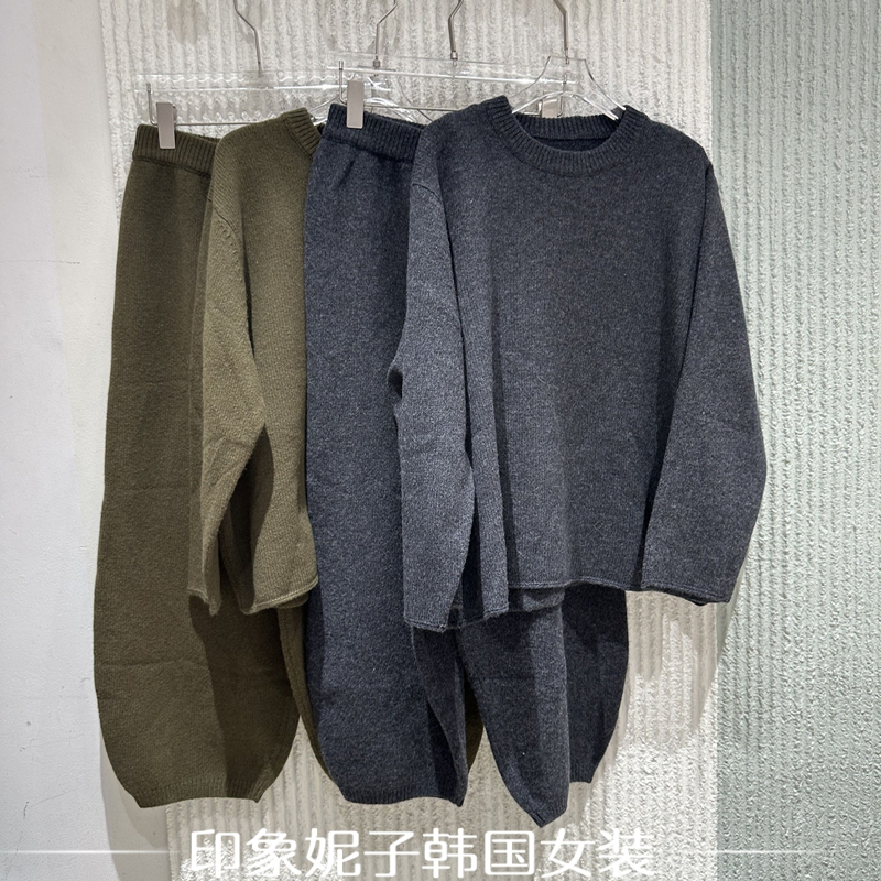 欧洲站2025冬季新款 MYPH时尚圆领宽松羊毛针织衫+休闲裤套装1743