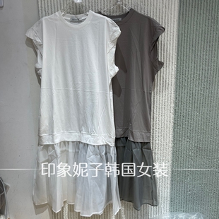 现货欧洲站2026夏季新款女士圆领拼接压褶短袖连衣裙71000