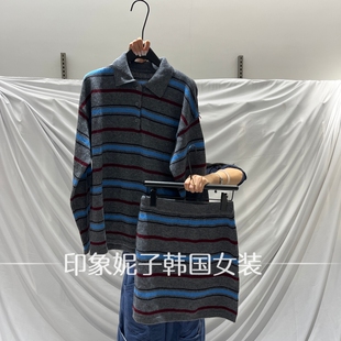 欧洲站2026秋季新款polo领条羊毛纹针织衫女长袖毛衣半身裙套装