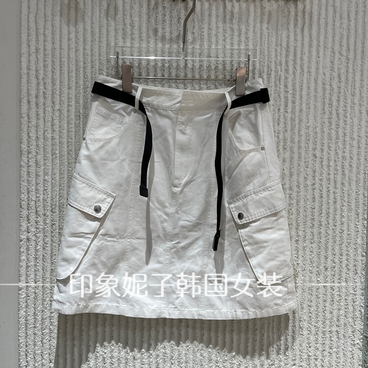 欧洲站2026夏新款工装风黑色多口袋半身裙女高腰A字中长裙6033