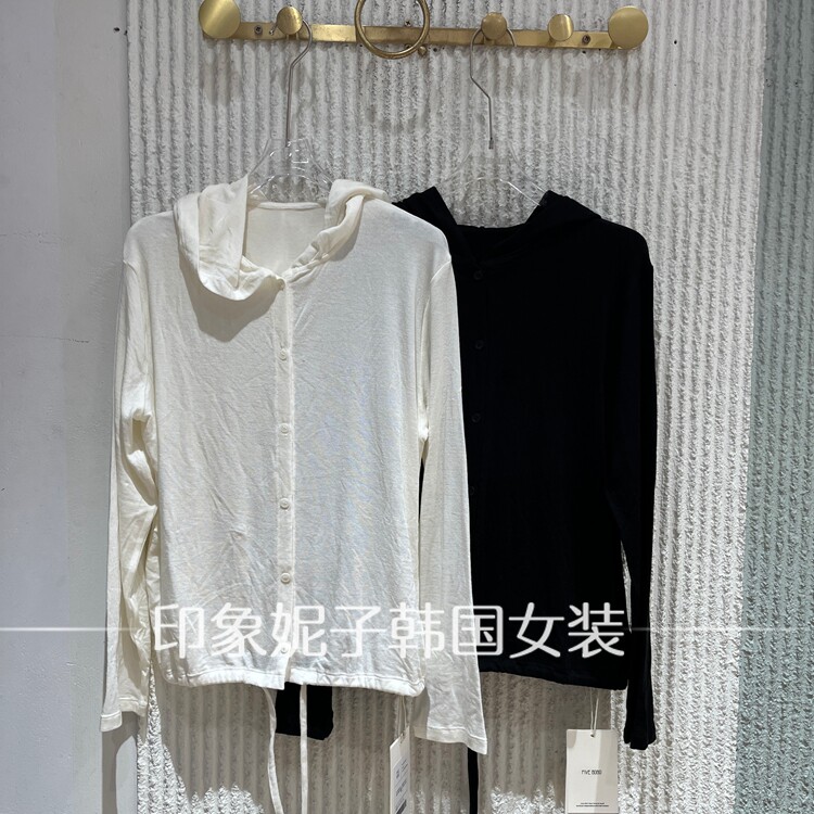 欧洲站 2026 秋季新款米白黑连帽单排扣薄款针织开衫女