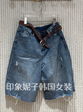 欧洲站夏季高腰破洞女牛仔短裤