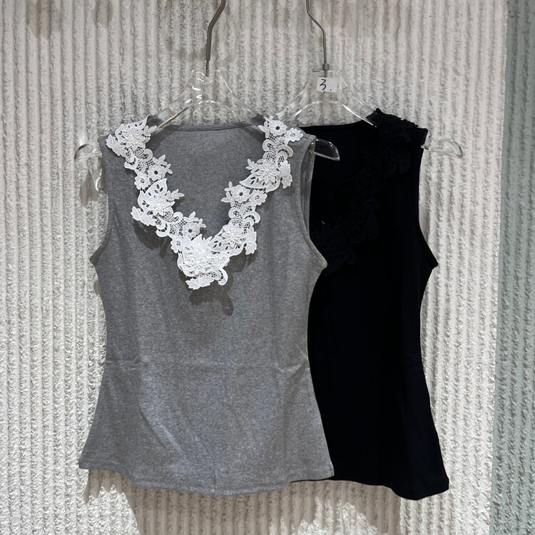 欧洲站2026夏新款时尚百搭显瘦蕾丝边打底背心T恤女上衣潮3538
