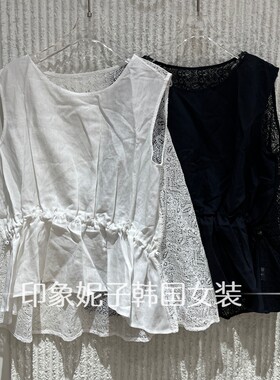 欧洲站夏季无袖褶皱收腰背心女