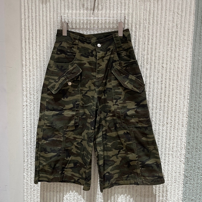 欧洲站夏新工装迷彩高腰阔腿裤女