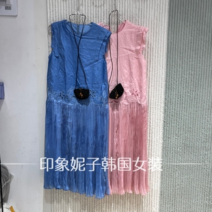 现货欧洲站2026夏季新款花边假两件背心连衣裙女无袖长裙15356