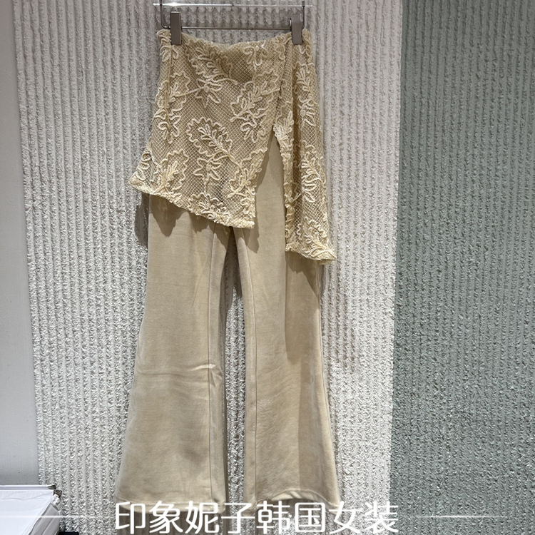 欧洲站2025秋季新款LPHC时尚蕾丝拼接高腰显瘦裙裤喇叭裤女X0021