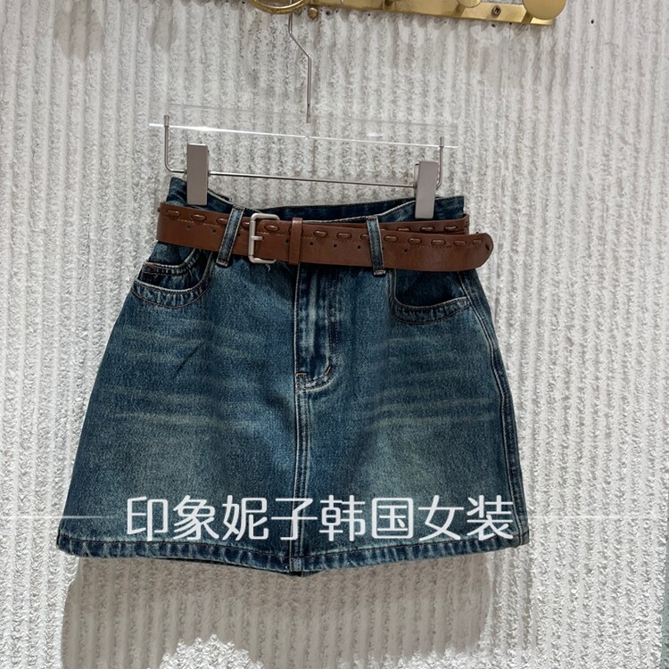 欧洲站2026秋季新款牛仔风半身短裙女显高A字裙蓝色牛仔裙13822