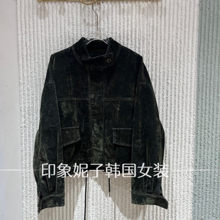 欧洲站 2026 秋季立领做旧扎染短款工装外套女16361