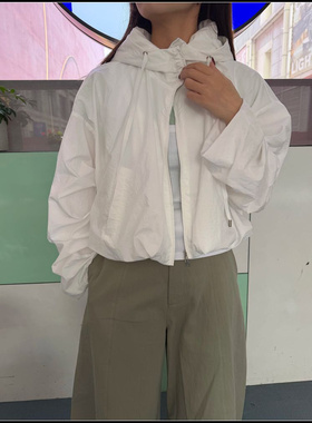 欧洲站2026春季新款白色连帽短外套女宽松休闲百搭夹克