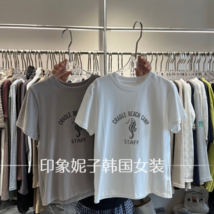 欧洲站2026秋季新款休闲印花白色女士短袖圆领T恤衫