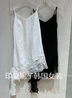欧洲站夏V领蕾丝显瘦吊带连衣裙