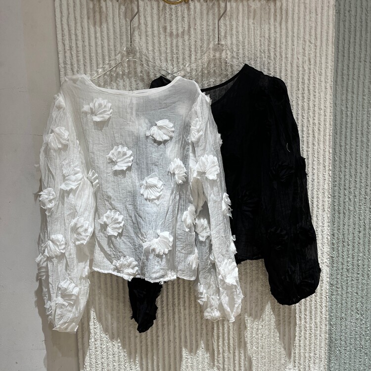 现货欧洲站2026夏季新款立体花朵长袖套头衬衫百搭上衣女266113