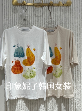 现货欧洲站2026夏季新款圆领短袖T恤女宽松水果印花百搭70951