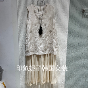 现货欧洲站2026夏季新款钉珠无袖连衣裙女修身显瘦长裙15789