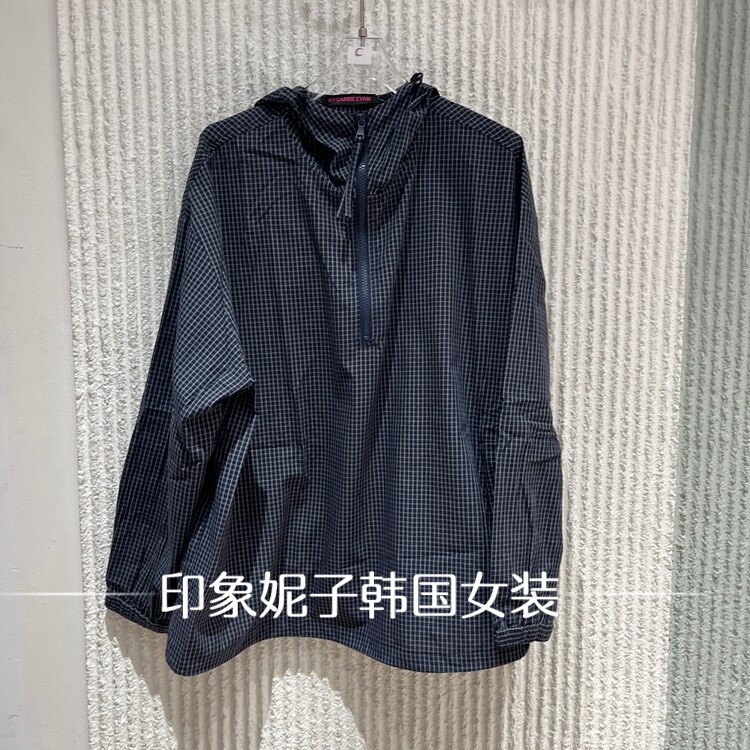 现货欧洲站2026夏季新款休闲宽松拉链格子长袖女装短外套