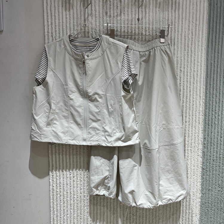 欧洲站2026夏新款简约中性风拉链马甲外套女夏季休闲无袖套装3570
