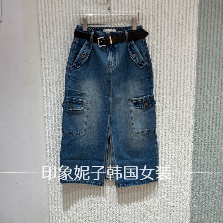 欧洲站2026秋季新款多口袋工装牛仔半身裙女中长裙显瘦A字裙7133