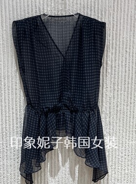 黑色V领针织马甲女夏系带显瘦