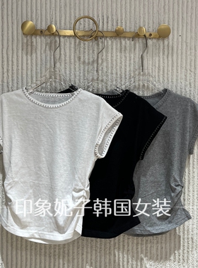 欧洲站2026夏季新款圆领侧边收腰显瘦上衣女百搭减龄T恤26081