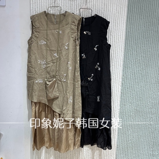 现货欧洲站2026夏季新款花朵无袖连衣裙女长款圆领15529