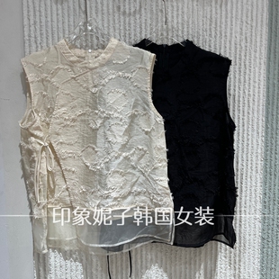 现货欧洲站2026夏季新款无袖背心衬衫女中长款下摆拼接小衫15787