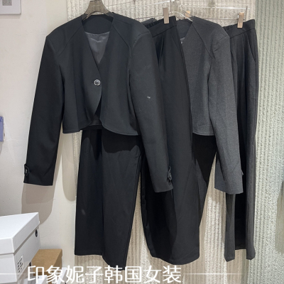 欧洲站2025秋季新款 时尚V领一粒扣短款西装外套加西裤套装090612