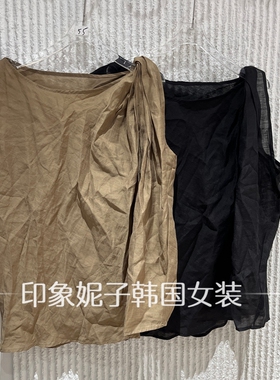 现货欧洲站2026夏季新款无袖上衣女时尚百搭圆领不规则衬衫12208