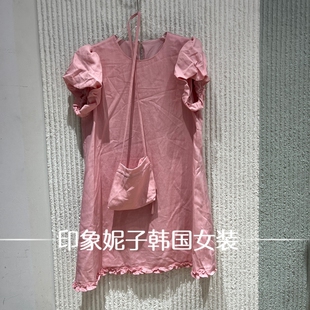 现货欧洲站2026夏季新款泡泡袖连衣裙女蝴蝶结收腰15323
