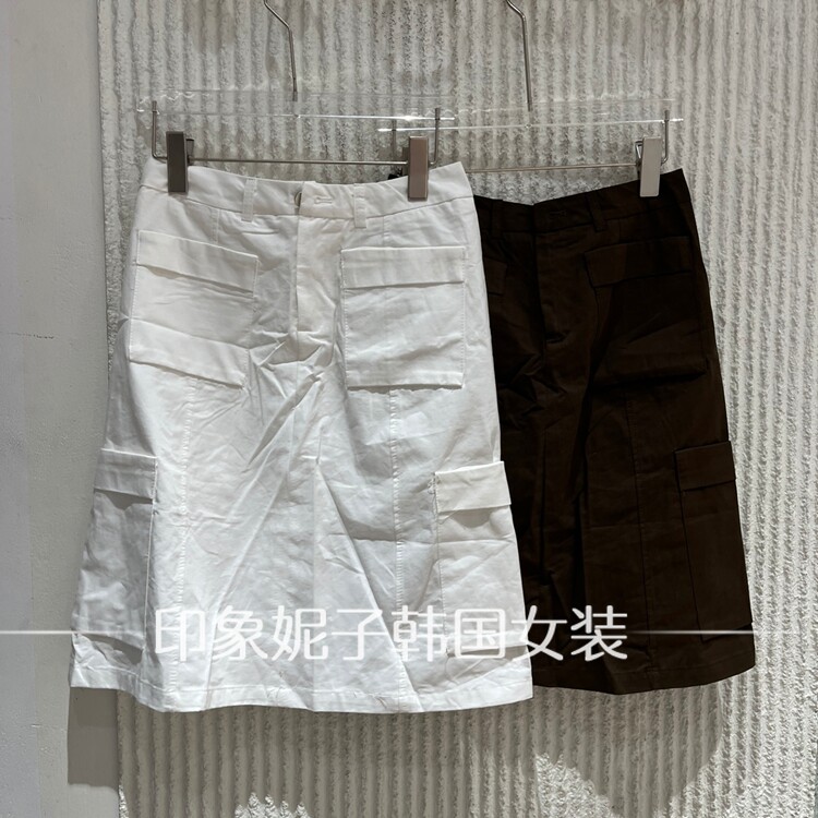 现货欧洲站2026夏季新款高腰休闲多口袋工装中长款半身裙33140